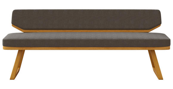 SITZBANK 190/80/52 cm Flachgewebe Graubraun, Eichefarben Eiche massiv  - Eichefarben/Graubraun, Basics, Holz/Textil (190/80/52cm) - Carryhome