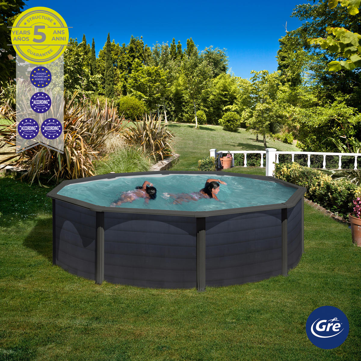 POOL-SET KIT450GYQGRE 460/120 cm  - Anthrazit, KONVENTIONELL, Metall (460/120cm) - Gre