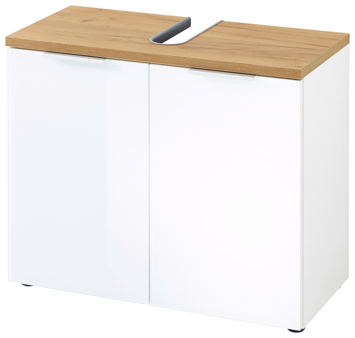 WASCHBECKENUNTERSCHRANK 70/58/34 cm  - Edelstahlfarben/Eichefarben, Design, Glas/Holzwerkstoff (70/58/34cm) - Germania