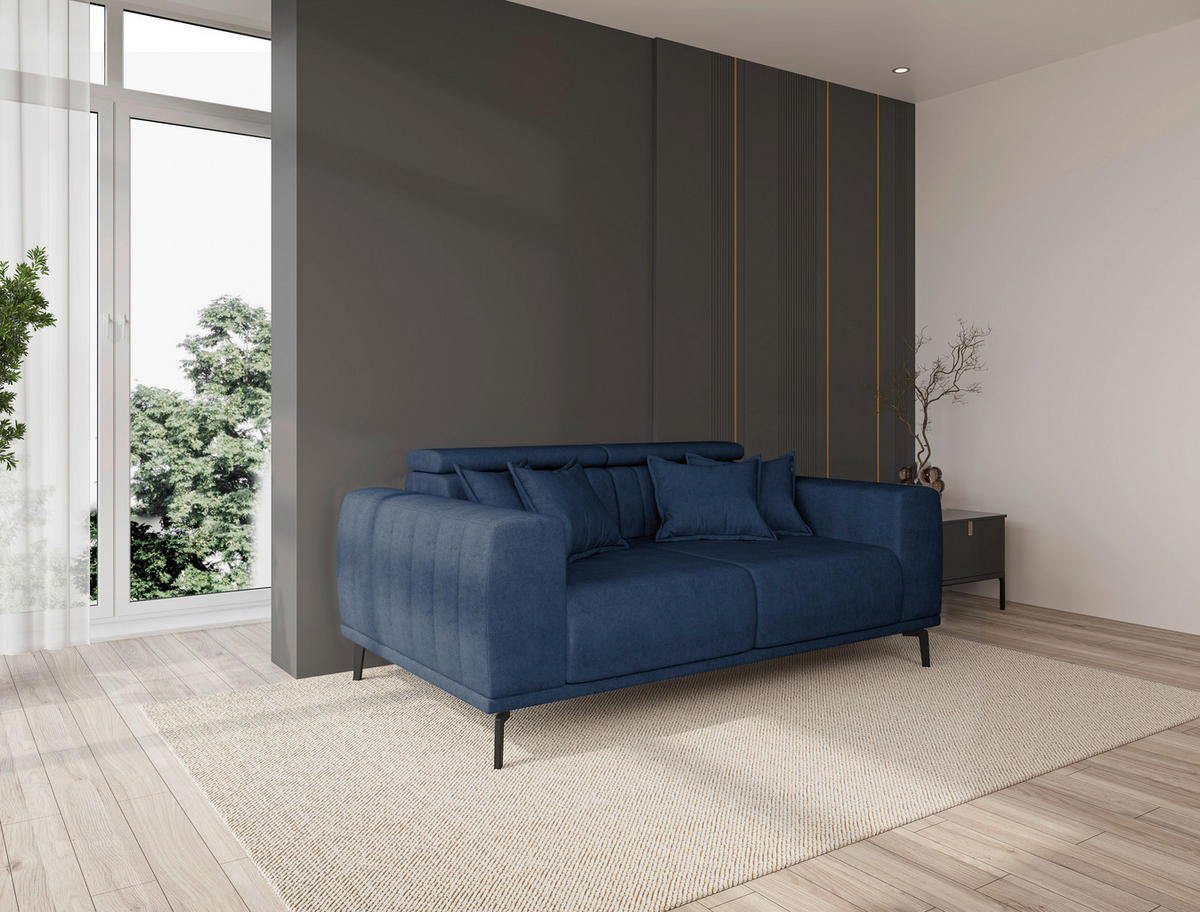 2-SITZER-SOFA Webstoff Dunkelblau  - Schwarz/Dunkelblau, KONVENTIONELL, Textil/Metall (200/80/110cm) - Carryhome