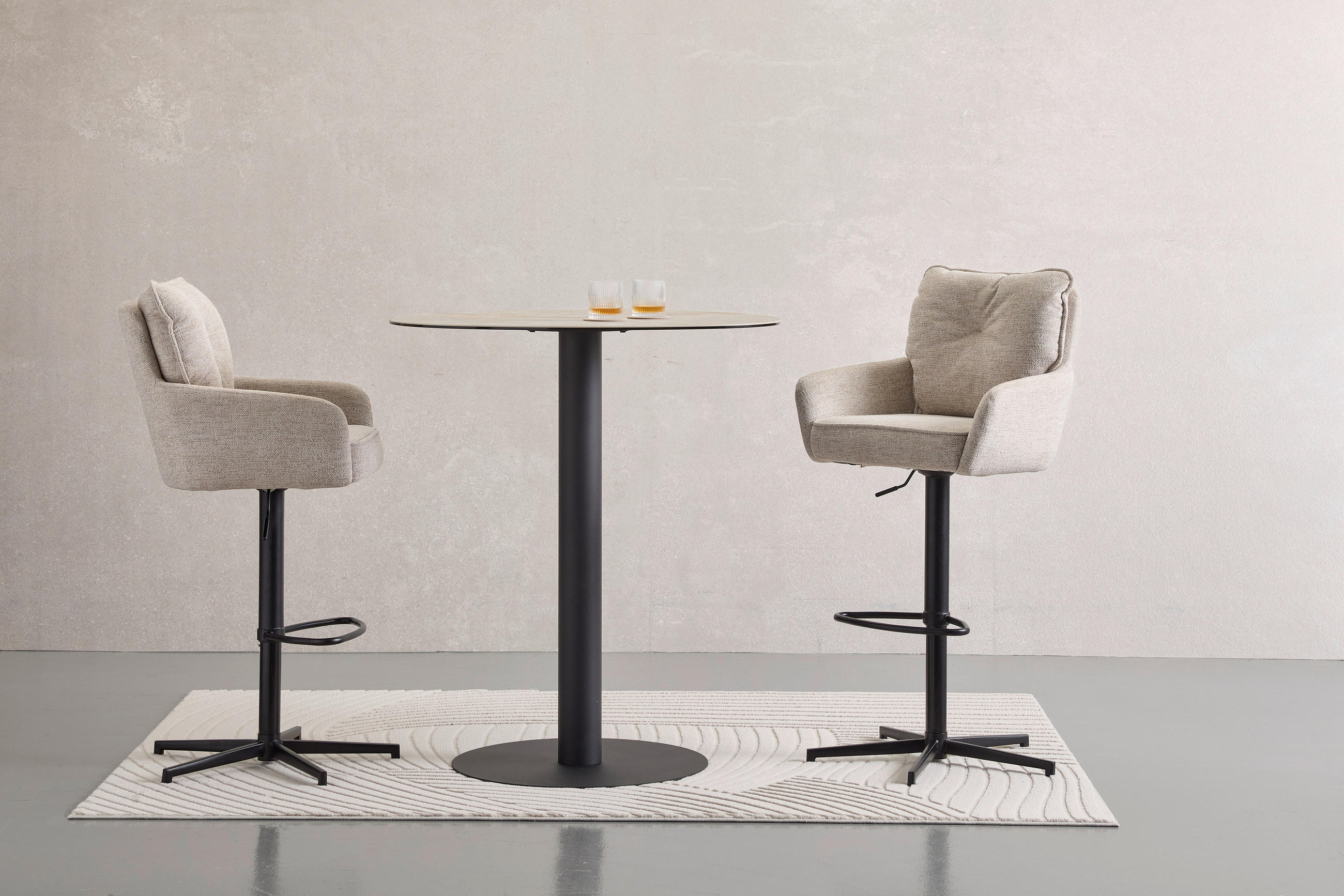 BARHOCKER Leinenoptik Schwarz, Beige Eisen Stoffauswahl, Sitzfläche 360° drehbar  - Taupe/Beige, Design, Textil/Metall (58/103-123/61cm) - Novel