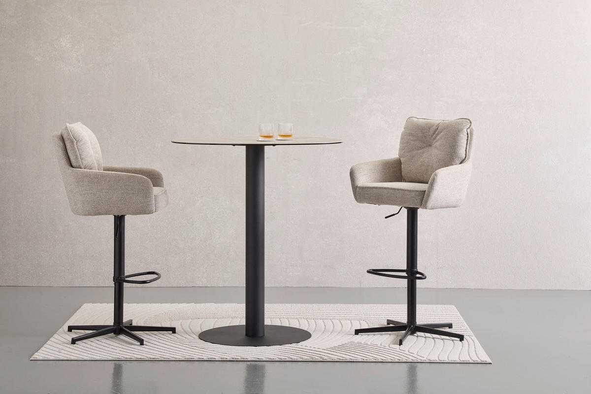 BARHOCKER Leinenoptik Schwarz, Beige Eisen Stoffauswahl, Sitzfläche 360° drehbar  - Taupe/Beige, Design, Textil/Metall (58/103-123/61cm) - Novel