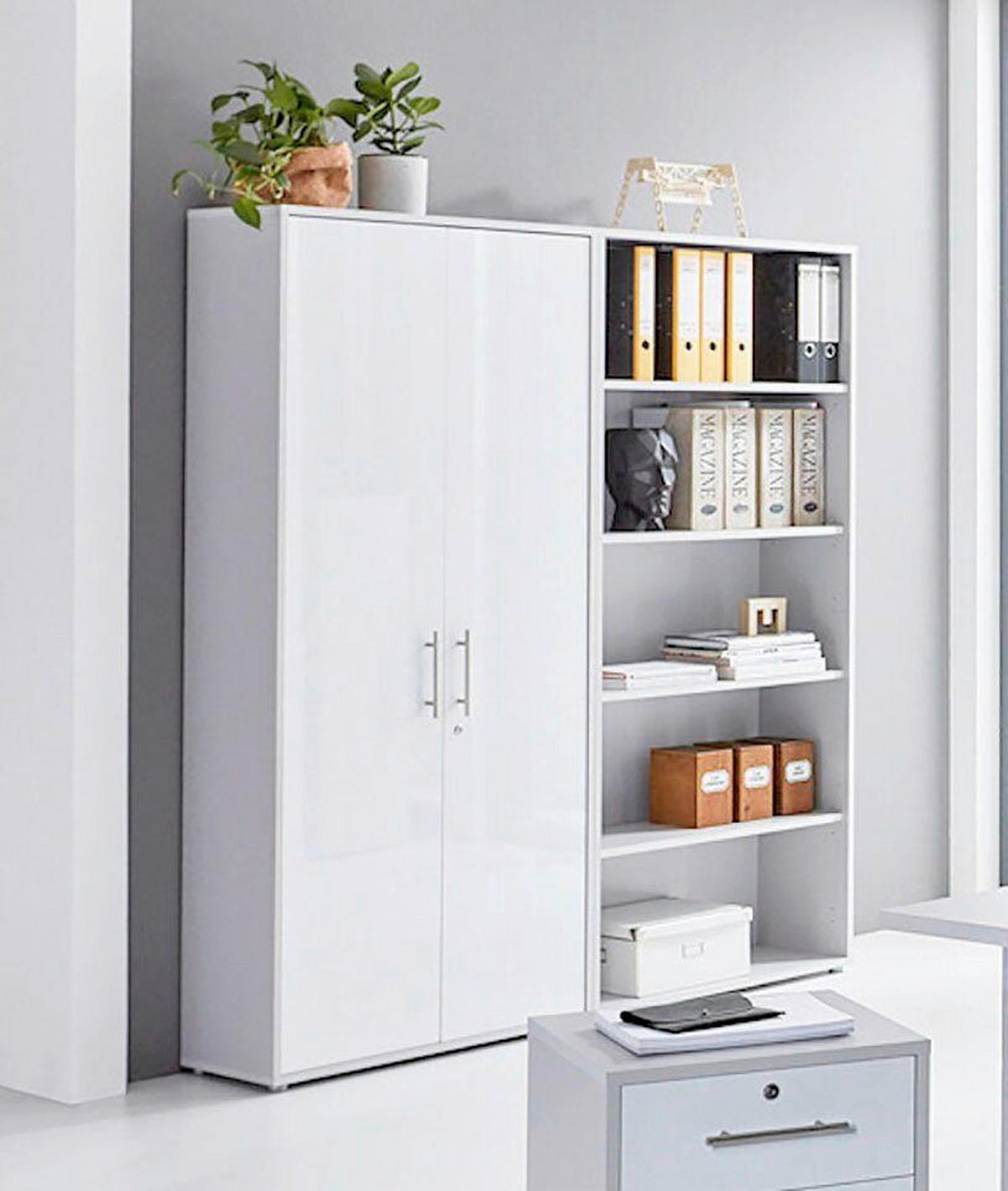 BÜRO erweiterbar, abschließbar Grau, Weiß - Weiß/Grau, MODERN, Holzwerkstoff/Metall - MID.YOU