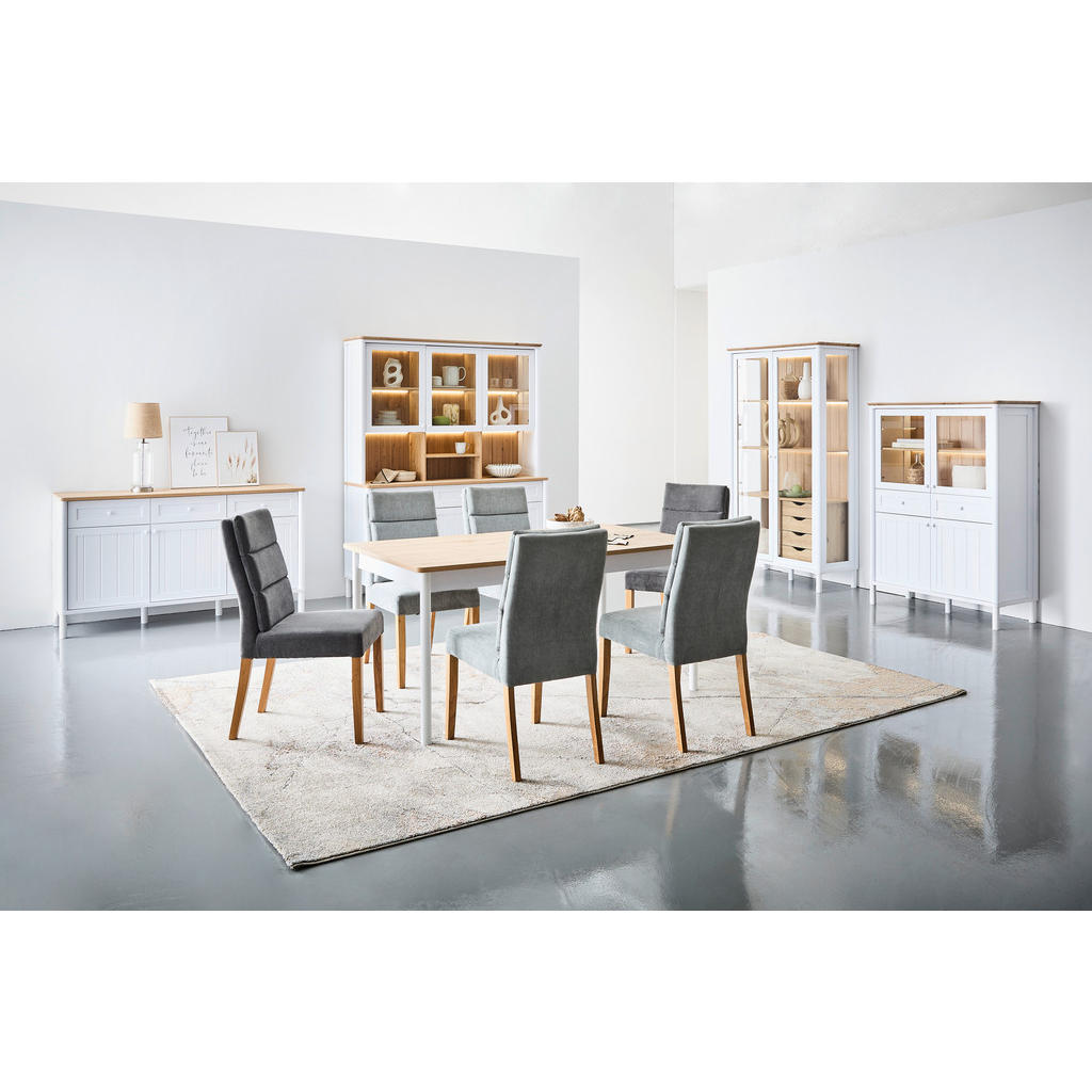 Thumbnail - home24 Vitrine, Weiß, Eiche Artisan, Metall, 3 Fächer, 4 Schubladen, 112.3x198.4x47.2 cm, Beimöbel erhältlich, stehend, ...