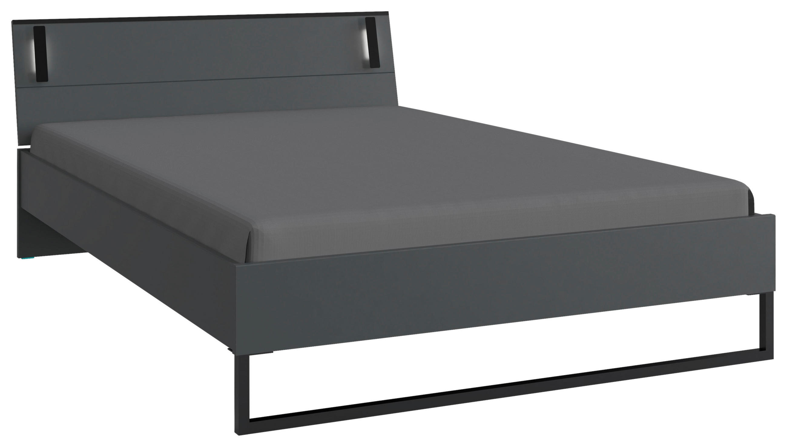 BETT 160/200 cm,  in Graphitfarben, Beleuchtung,  - Schwarz/Graphitfarben, Design, Metall (160/200cm) - Carryhome