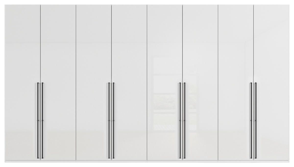 DREHTÜRENSCHRANK 400/235/61 cm,  in Weiß, Weiß Hochglanz, 8-türig  - Weiß Hochglanz/Schwarz, Basics, Holzwerkstoff/Metall (400/235/61cm) - Novel
