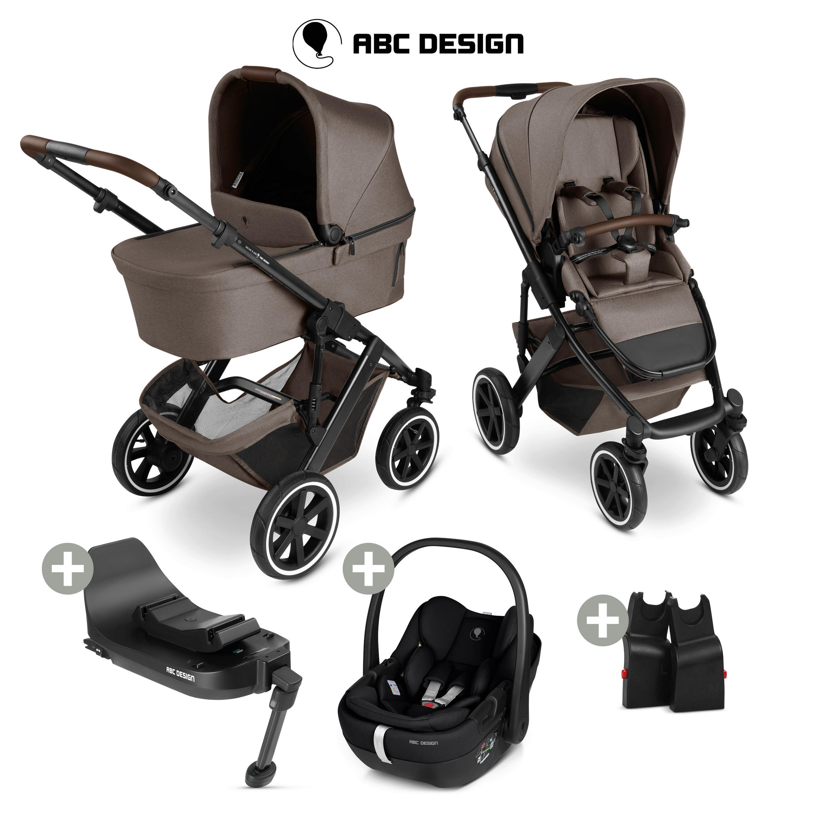 KINDERWAGENSET Salsa 5 Air 4in1 Set Calla  - Graubraun/Schwarz, Basics, Textil/Metall (63/118/95.5cm) - ABC Design