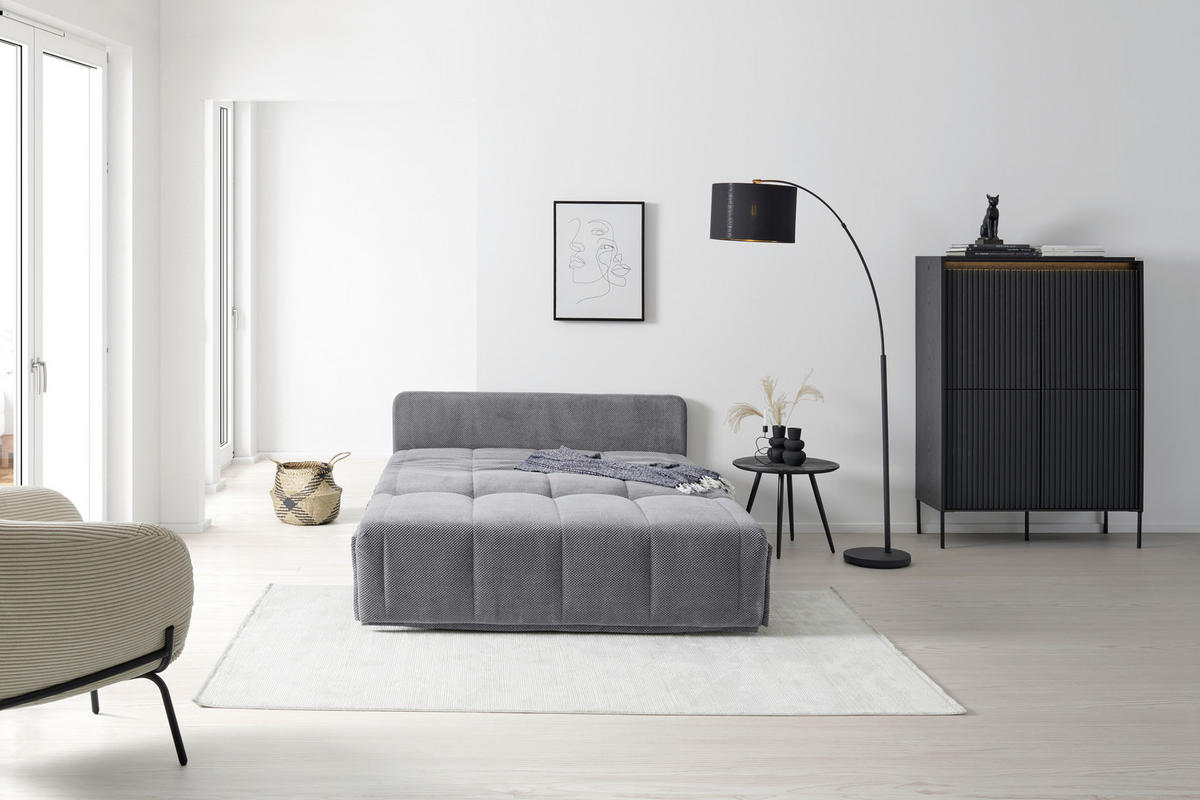 SCHLAFSOFA  mit Liegefunktion Velours Grau  - Schwarz/Grau, Design, Kunststoff/Textil (148/88/110cm) - Livetastic