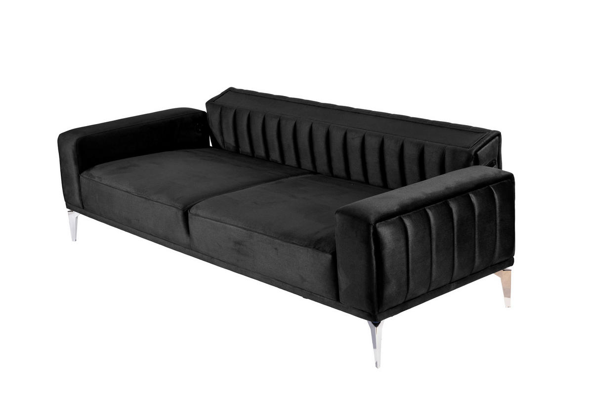 3-SITZER-SOFA in Samt Schwarz  - Alufarben/Schwarz, Design, Kunststoff/Textil (236/77/87cm) - Livetastic