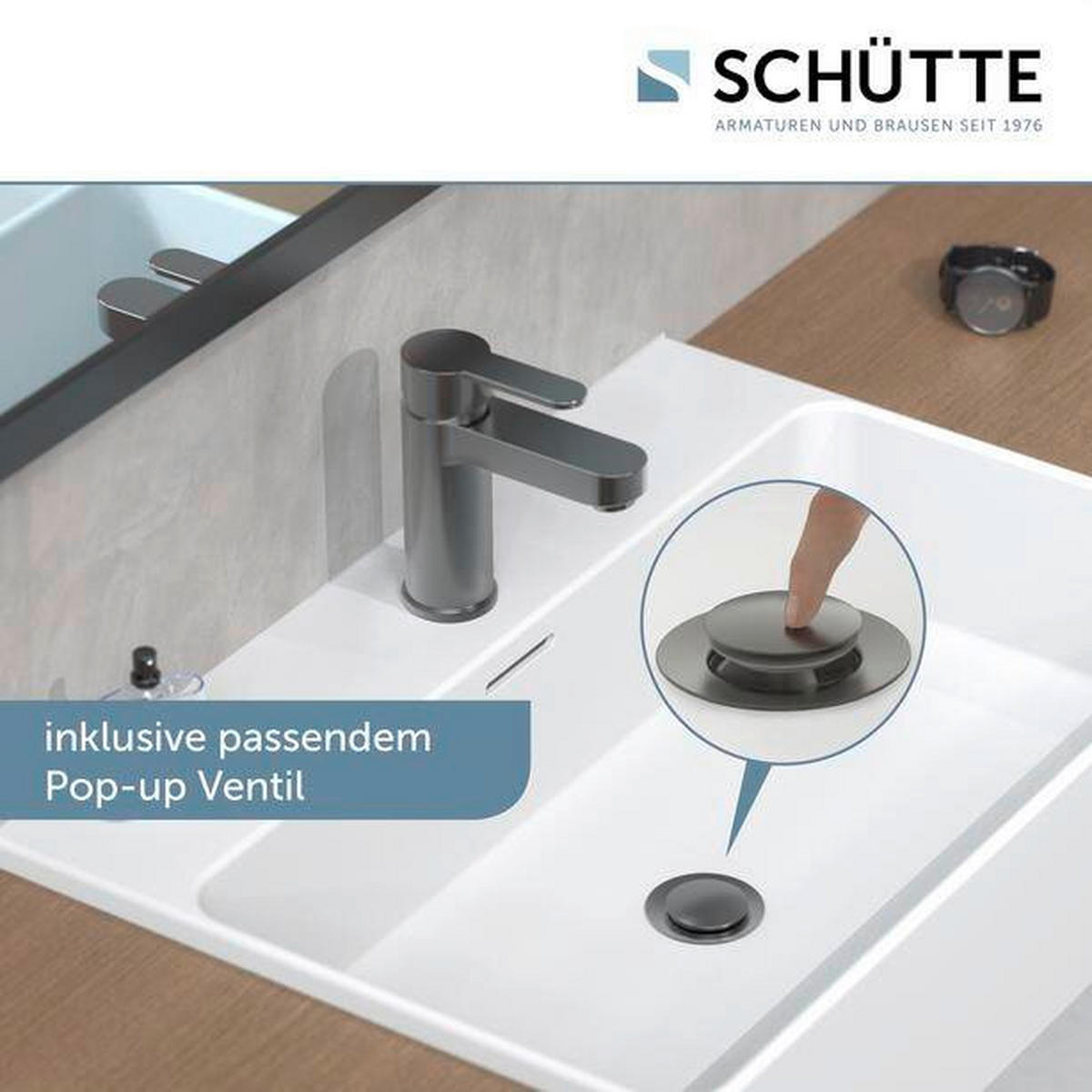 WASCHTISCHARMATUR 34212  - Graphitfarben, Basics, Metall (5,5/15,9/15,7cm) - Schütte