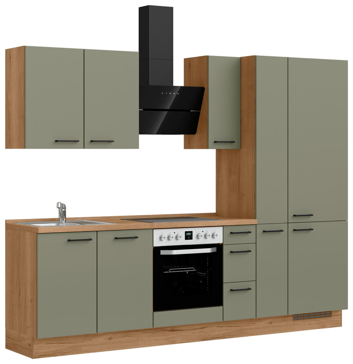 KÜCHENLEERBLOCK 270 cm   Eichefarben, Olivgrün  - Eichefarben/Schwarz, Romantik / Landhaus, Holzwerkstoff/Metall (270cm) - Celina