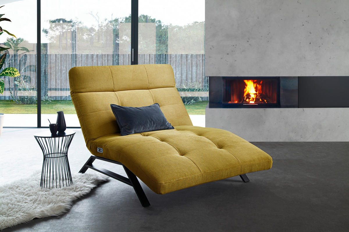 RELAXLIEGE in Feincord Hellgrün  - Schwarz/Hellgrün, Design, Textil/Metall (120/54-113/158-198cm) - Pure Home Lifestyle