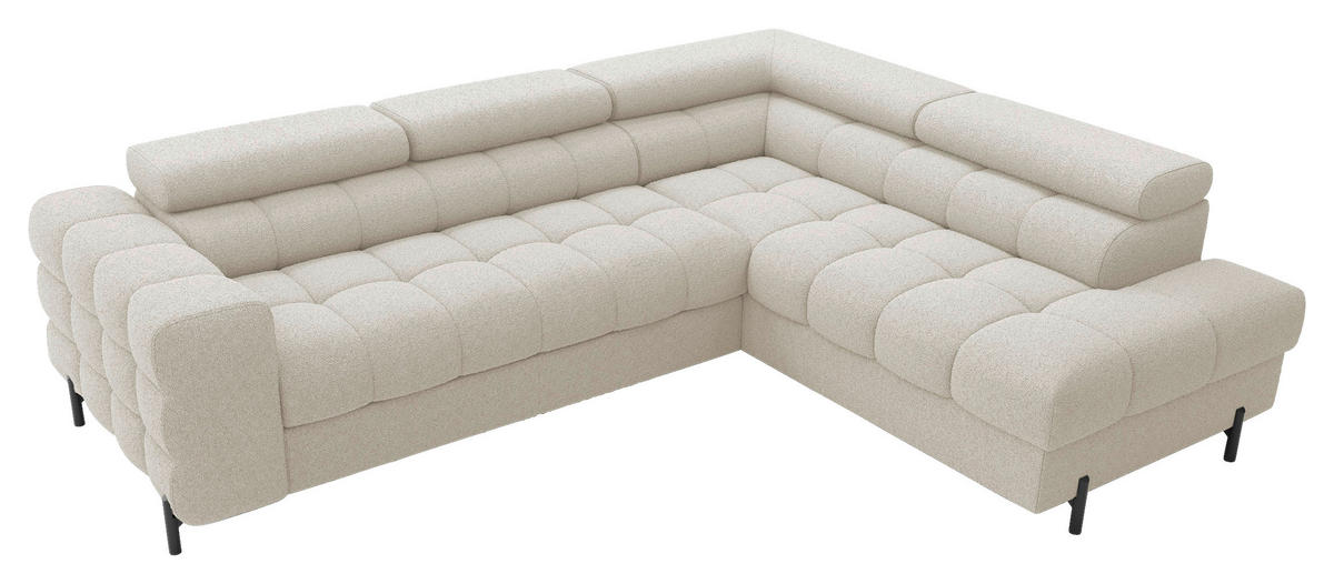 ECKSOFA FERUCCE Creme Teddystoff Bettkasten, Kopfteilverstellung  - Creme/Schwarz, Design, Textil/Metall (276/200cm) - MID.YOU