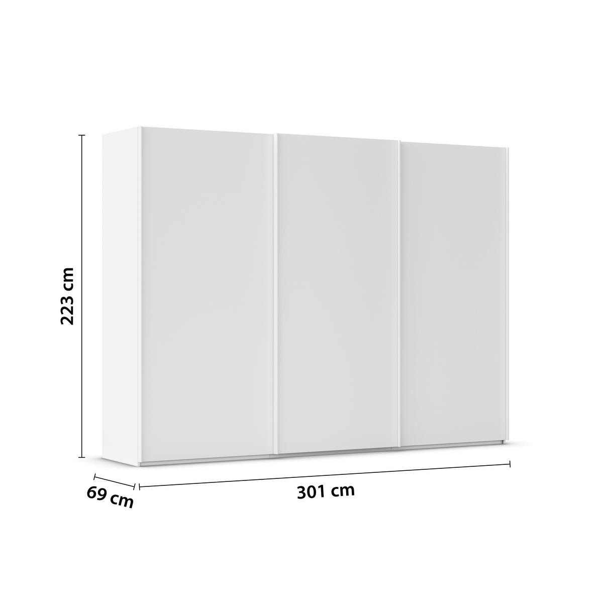 SCHWEBETÜRENSCHRANK 301/223/69 cm,  in Weiß, 3 Tür(en)  - Weiß, Basics, Holzwerkstoff/Metall (301/223/69cm) - Rauch Möbel