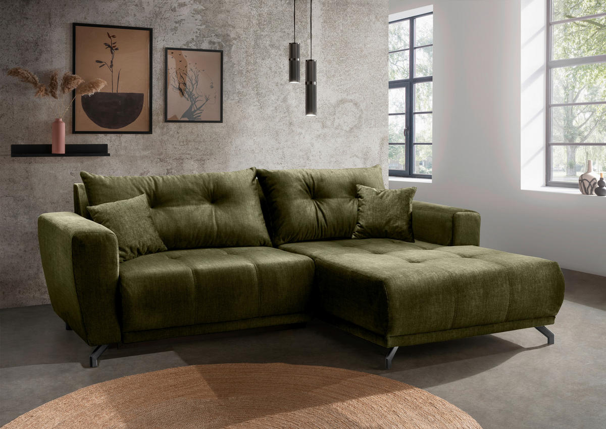 ECKSOFA in Velours Grün  246/177 cm  - Schwarz/Grün, MODERN, Textil/Metall (246/177cm) - MID.YOU