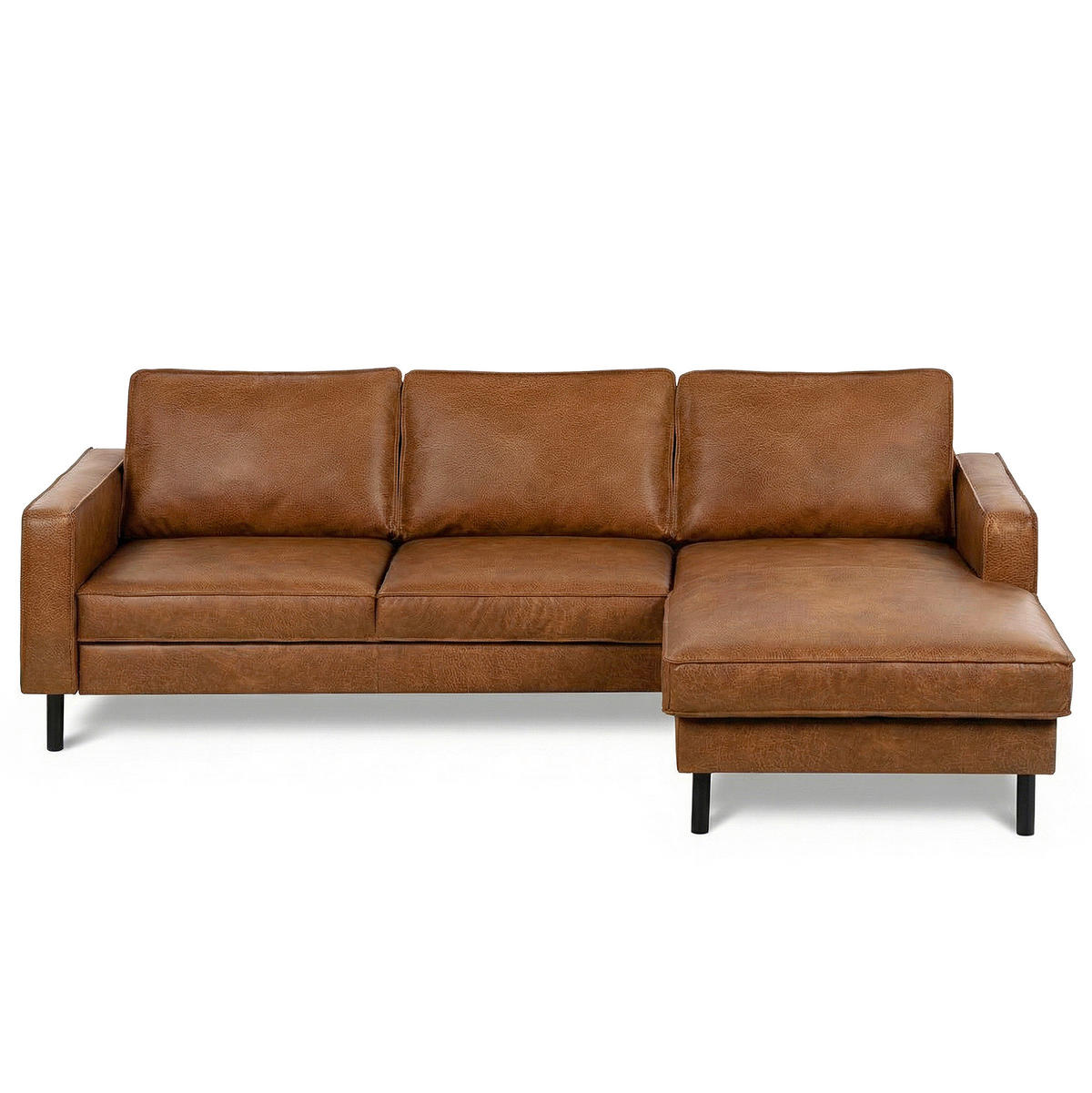 ECKSOFA  in Echtleder Cognac Rücken echt  238/166 cm  - Cognac/Schwarz, Design, Leder/Metall (238/166cm) - Livetastic
