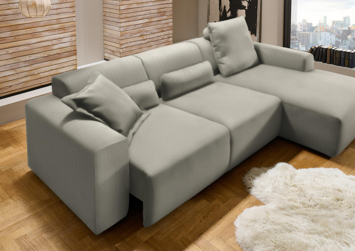 ECKSOFA in Feincord Taupe  - Taupe/Schwarz, Design, Kunststoff/Textil (301/177cm) - Beldomo Style