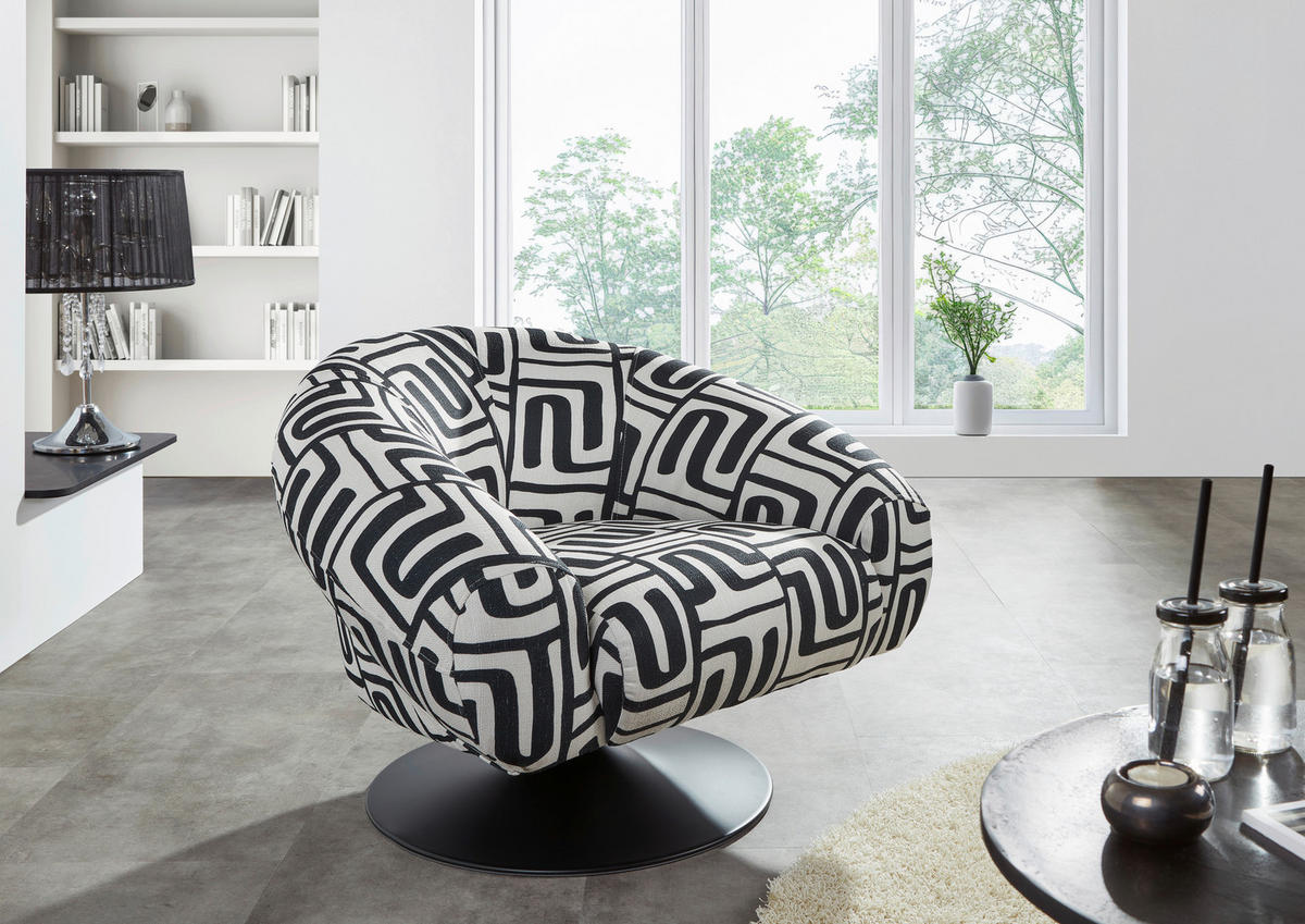 SESSEL in Flachgewebe Schwarz, Weiß  - Schwarz/Weiß, KONVENTIONELL, Textil/Metall (90/67/82cm) - Carryhome