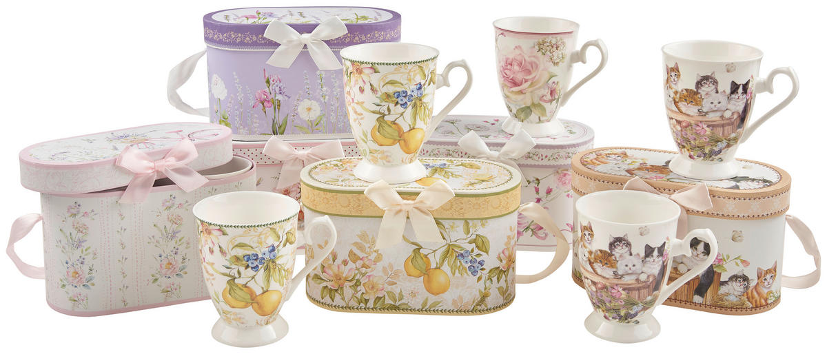 ŠÁLKA NA KÁVU nový kostný porcelán (new bone china)  - hnedá/modrá, Trend, kartón/papier (320ml)