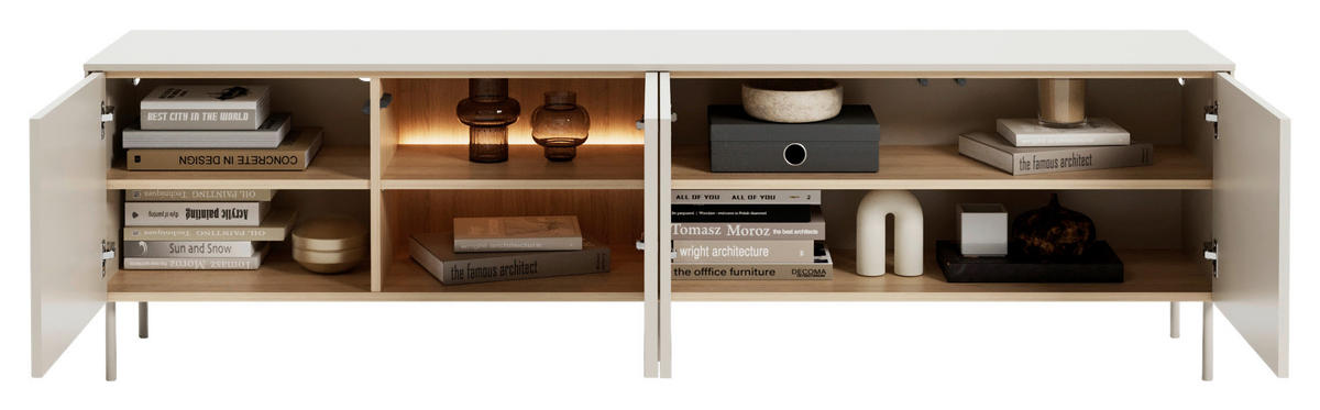 TV-ELEMENT Eichefarben, Kaschmir  195/57/41 cm  - Kaschmir/Eichefarben, Modern, Glas/Holzwerkstoff (195/57/41cm) - Carryhome