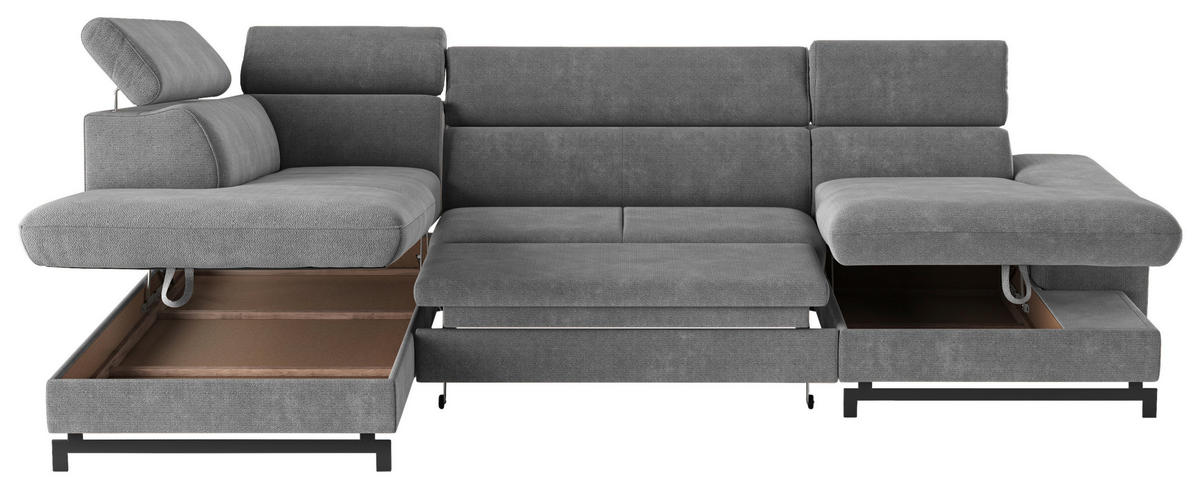 WOHNLANDSCHAFT in Chenille Grau  - Schwarz/Grau, Textil/Metall (215/328/165cm) - MID.YOU