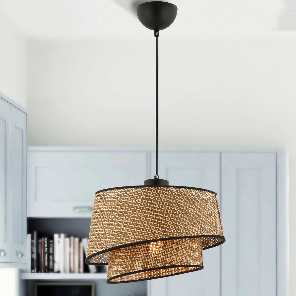 HÄNGELEUCHTE 32/65 cm   - Beige/Schwarz, Design, Textil/Metall (32/65cm) - P & B