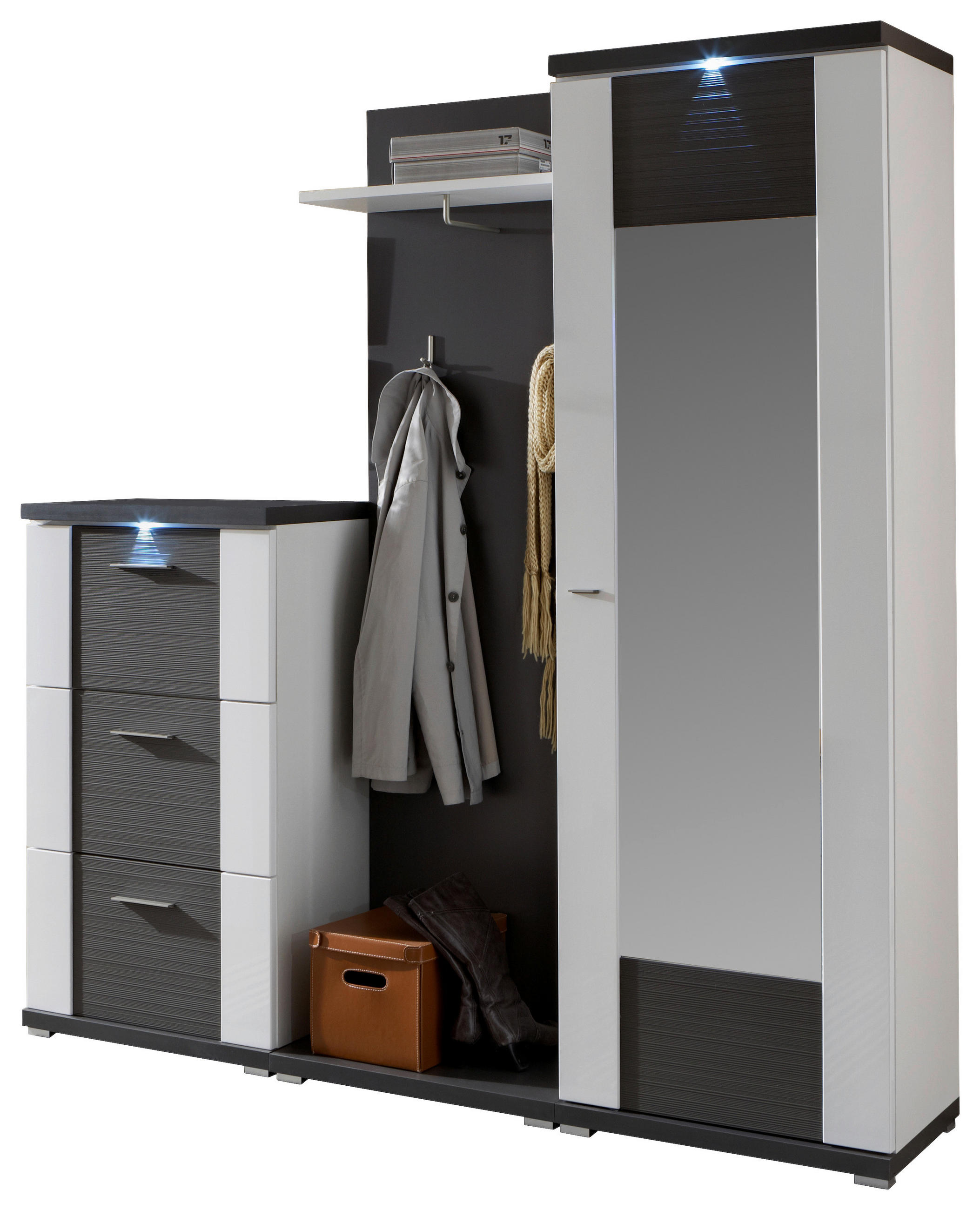 GARDEROBE 3-teilig  in 195/206,6/41,6 cm  - Graphitfarben/Weiß, Design, Holzwerkstoff (195/206,6/41,6cm) - Xora