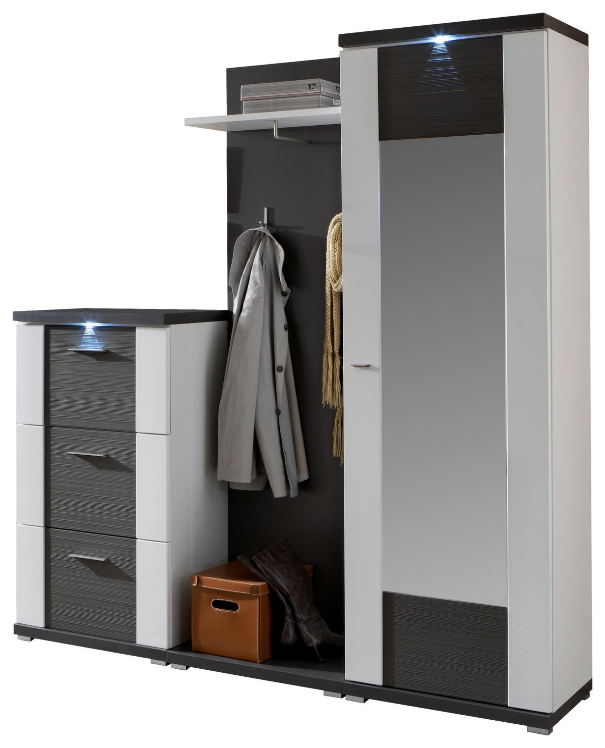 GARDEROBE 3-teilig  in 195/206,6/41,6 cm  - Graphitfarben/Weiß, Design, Holzwerkstoff (195/206,6/41,6cm) - Xora