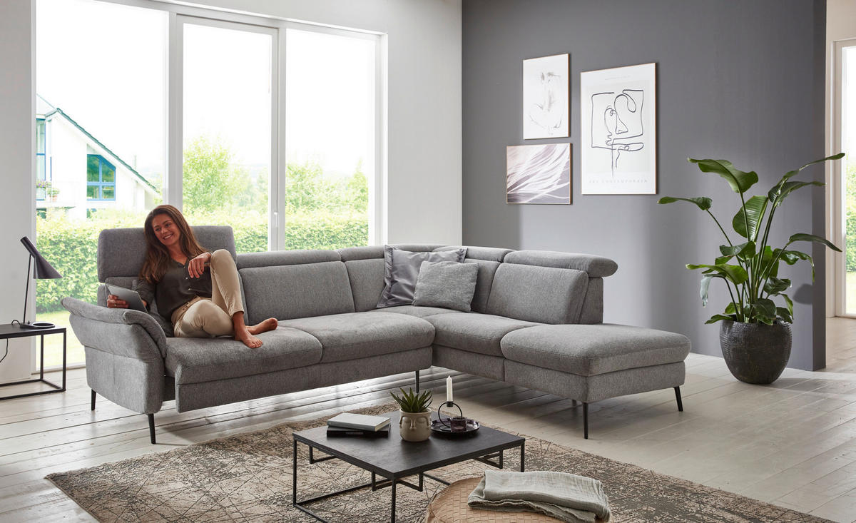 ECKSOFA in Struktur Grau  - Schwarz/Grau, Modern, Textil/Metall (275/235cm) - Cantus