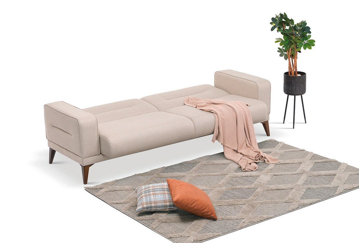 3-SITZER-SOFA Leinenoptik Greige  - Sandfarben/Greige, Design, Kunststoff/Textil (228/82/86cm) - Livetastic