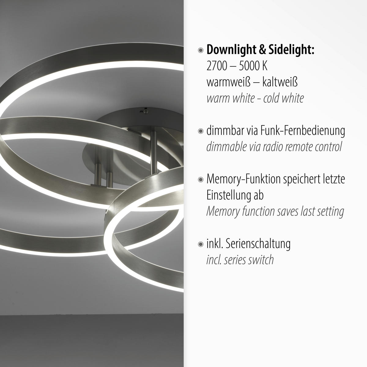 LED-DECKENLEUCHTE 75/71,1/15,1 cm   - Edelstahlfarben, Design, Kunststoff/Metall (75/71,1/15,1cm) - Paul Neuhaus