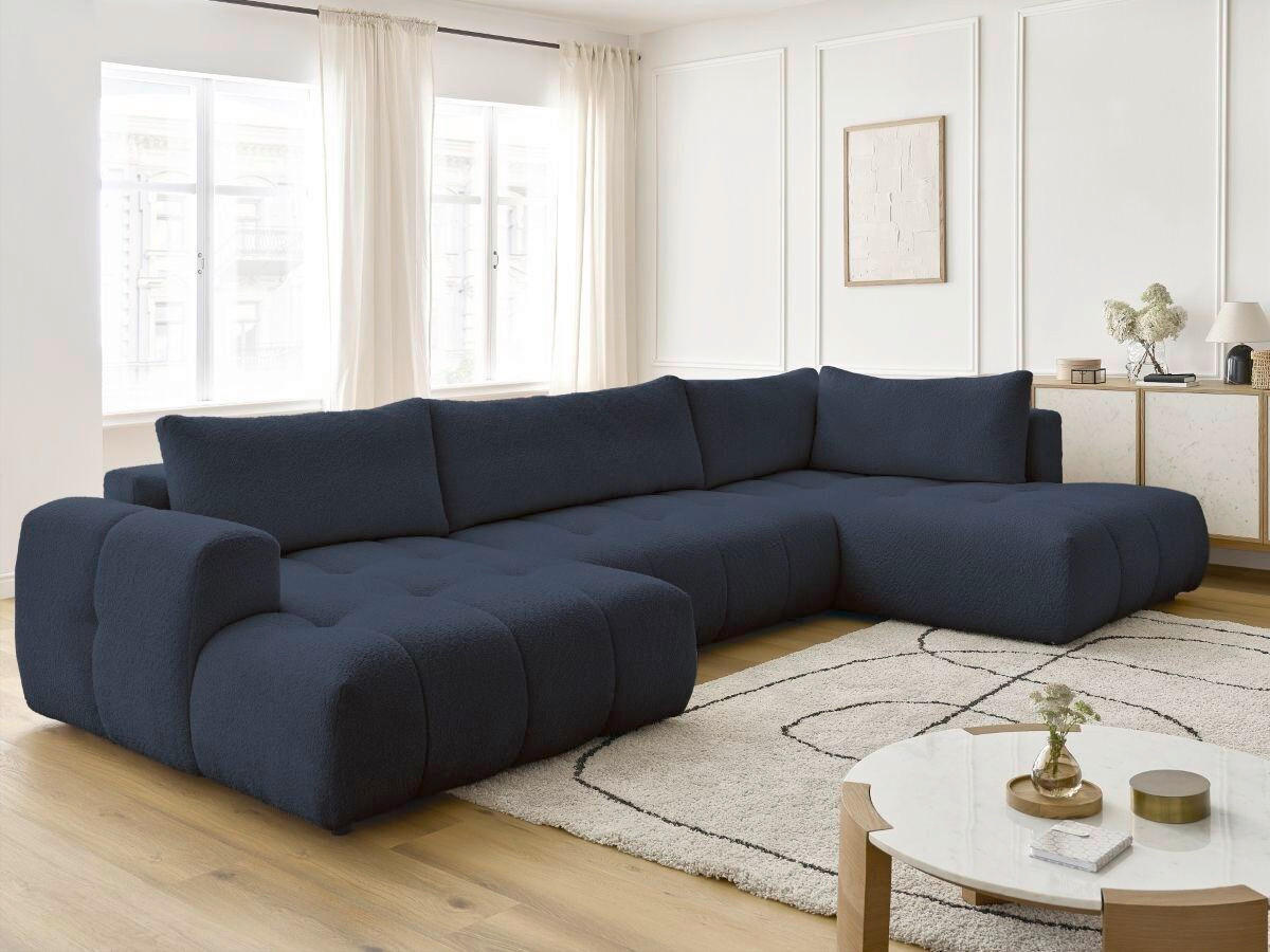 WOHNLANDSCHAFT  FUJI  Dunkelblau Bouclé  - Schwarz/Dunkelblau, MODERN, Kunststoff/Textil (160/377/204cm)