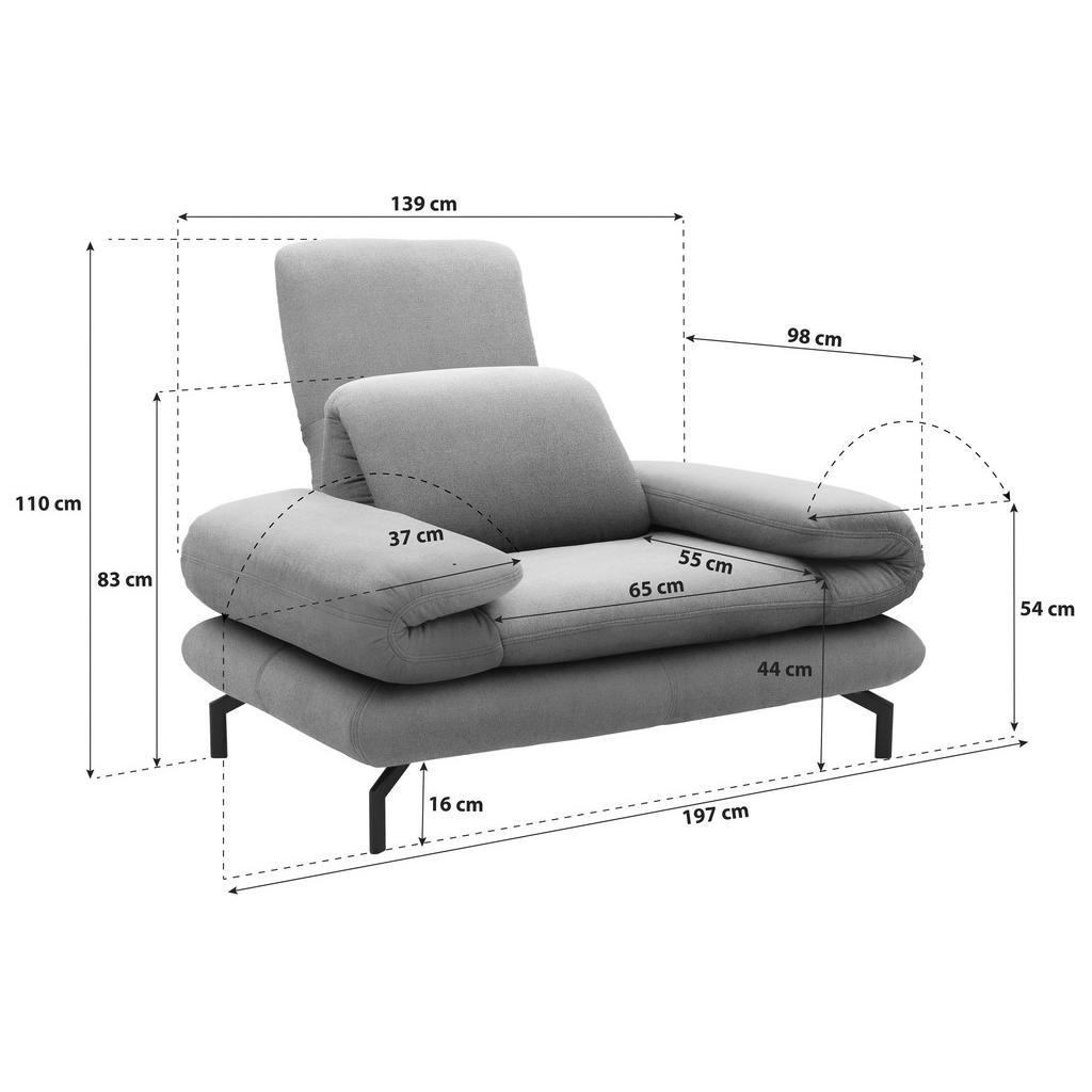 Thumbnail - Looks by W.Joop Sessel Looks Xiii, Türkis, Textil, Uni, 139 (197)x83 (110)x98 cm, Made in EU, FSC Mix, Wohnzimmer, Sesse...