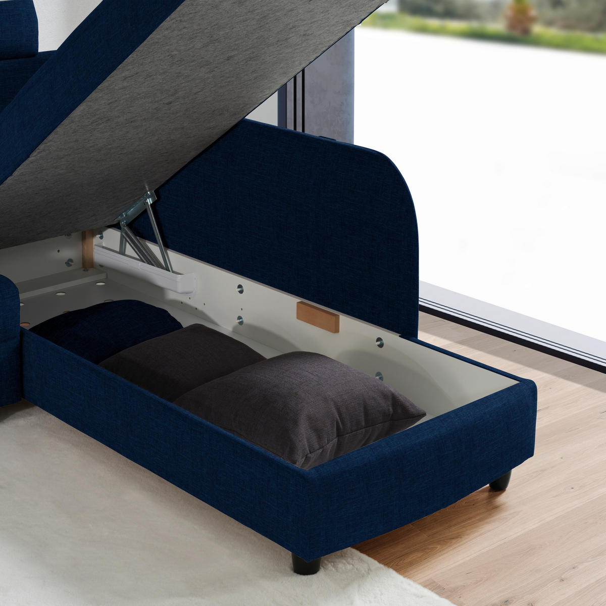 ECKSOFA in Chenille Dunkelblau  226/208 cm  - Schwarz/Dunkelblau, KONVENTIONELL, Textil (226/208cm) - Sedda