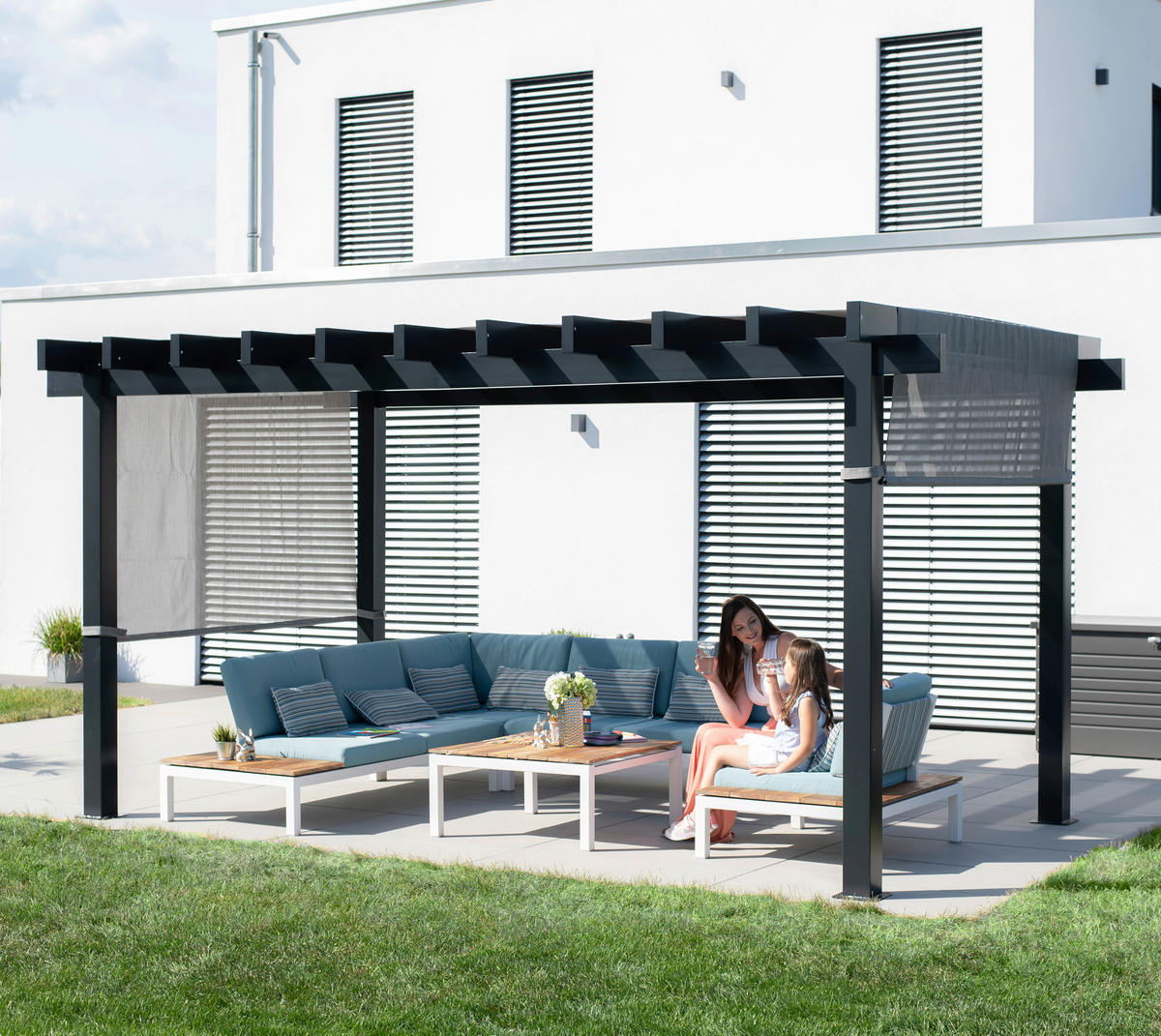 PAVILLON 295/253/495 cm Aluminium  - Anthrazit/Weiß, KONVENTIONELL, Textil/Metall (295/253/495cm) - Ambia Garden
