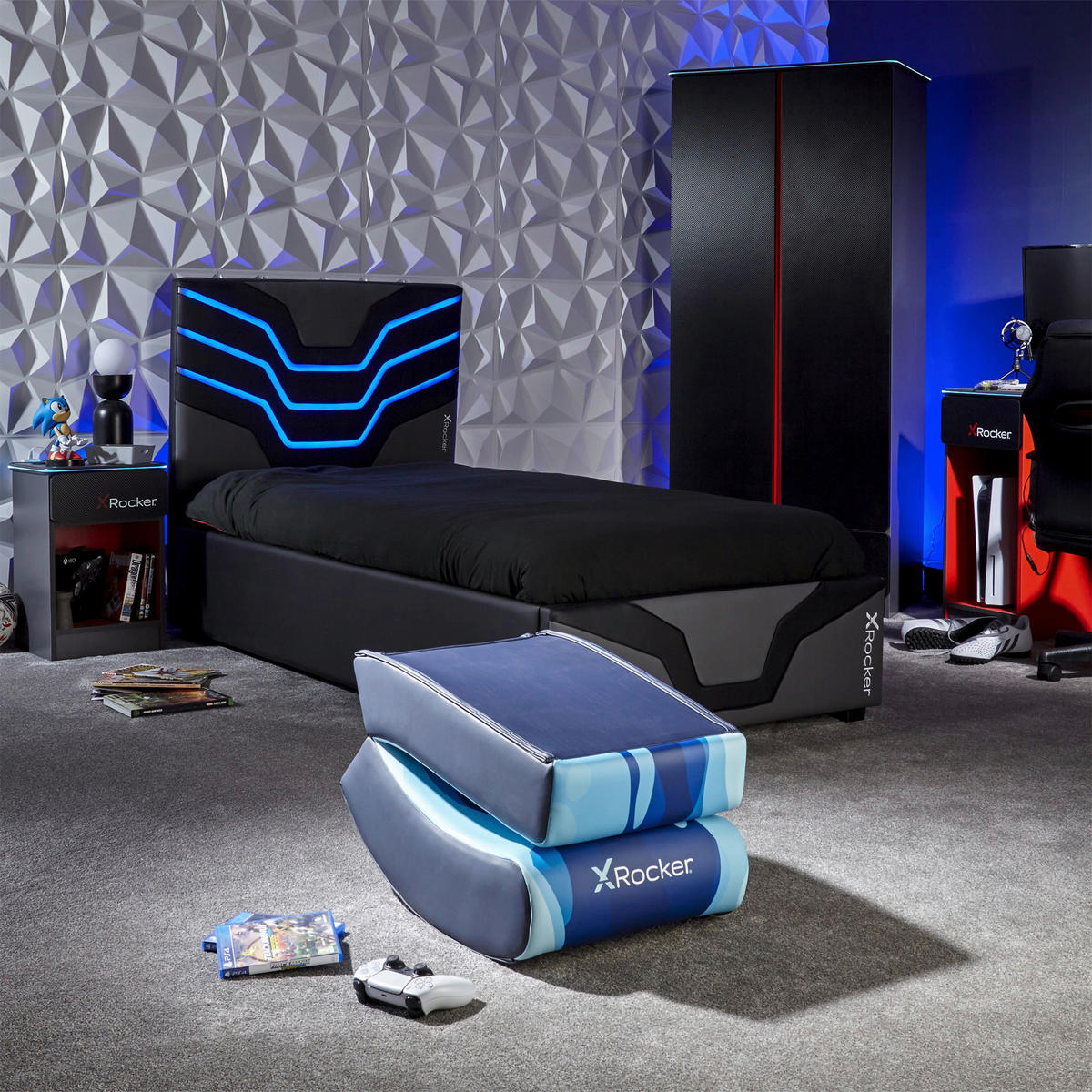 GAMINGSESSEL Blau Textil   - Blau, MODERN, Textil (41/65/85cm) - X Rocker
