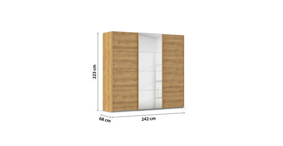 SCHWEBETÜRENSCHRANK 242/223/68 cm 3-türig Eichefarben  - Eichefarben, Design, Glas/Holzwerkstoff (242/223/68cm) - Novel