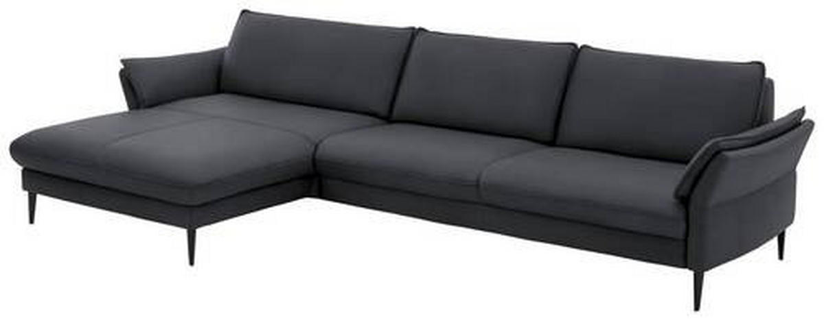 ECKSOFA Anthrazit Echtleder  - Anthrazit/Schwarz, Design, Leder/Metall (172/334cm) - Hukla