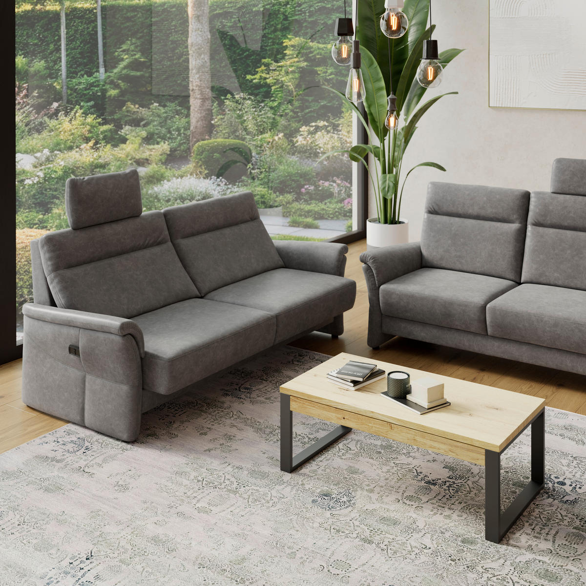 3,5-SITZER Mikrofaser Dunkelgrau  - Dunkelgrau/Schwarz, KONVENTIONELL, Kunststoff/Textil (205/98/91cm) - Elegando