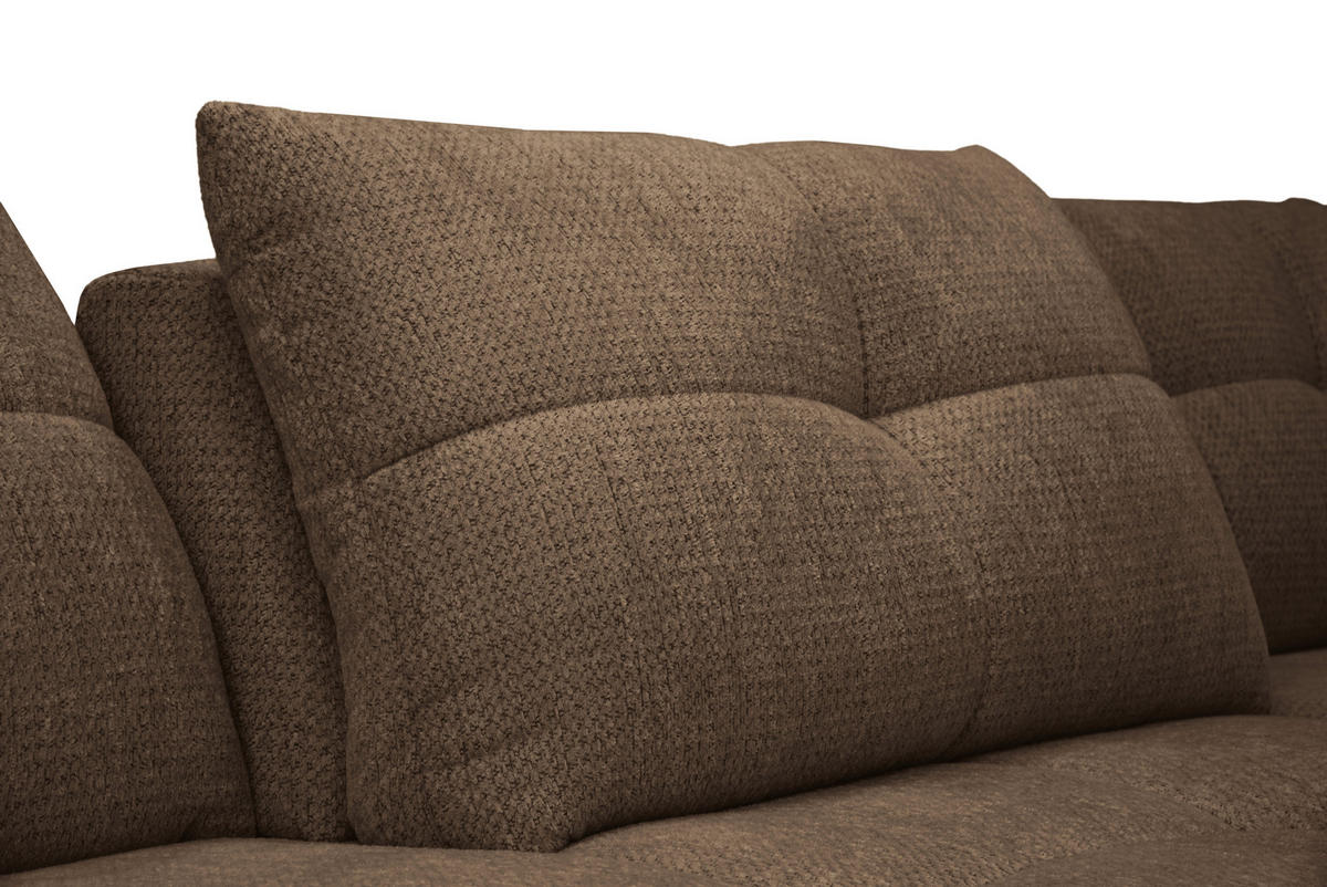 ECKSOFA Terracotta Chenille Armlehnenkissen, Rücken echt, Sitztiefenverstellung  - Terracotta/Schwarz, KONVENTIONELL, Textil/Metall (313/215cm) - Hom`in