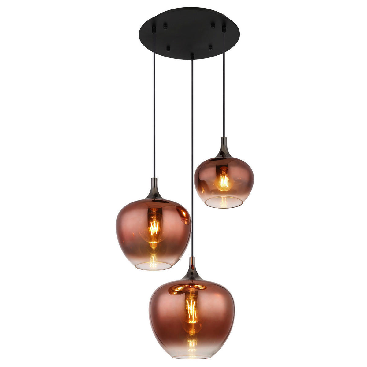 HÄNGELEUCHTE MAXY 48/120 cm   - Schwarz/Kupferfarben, Design, Glas/Metall (48/120cm) - Globo