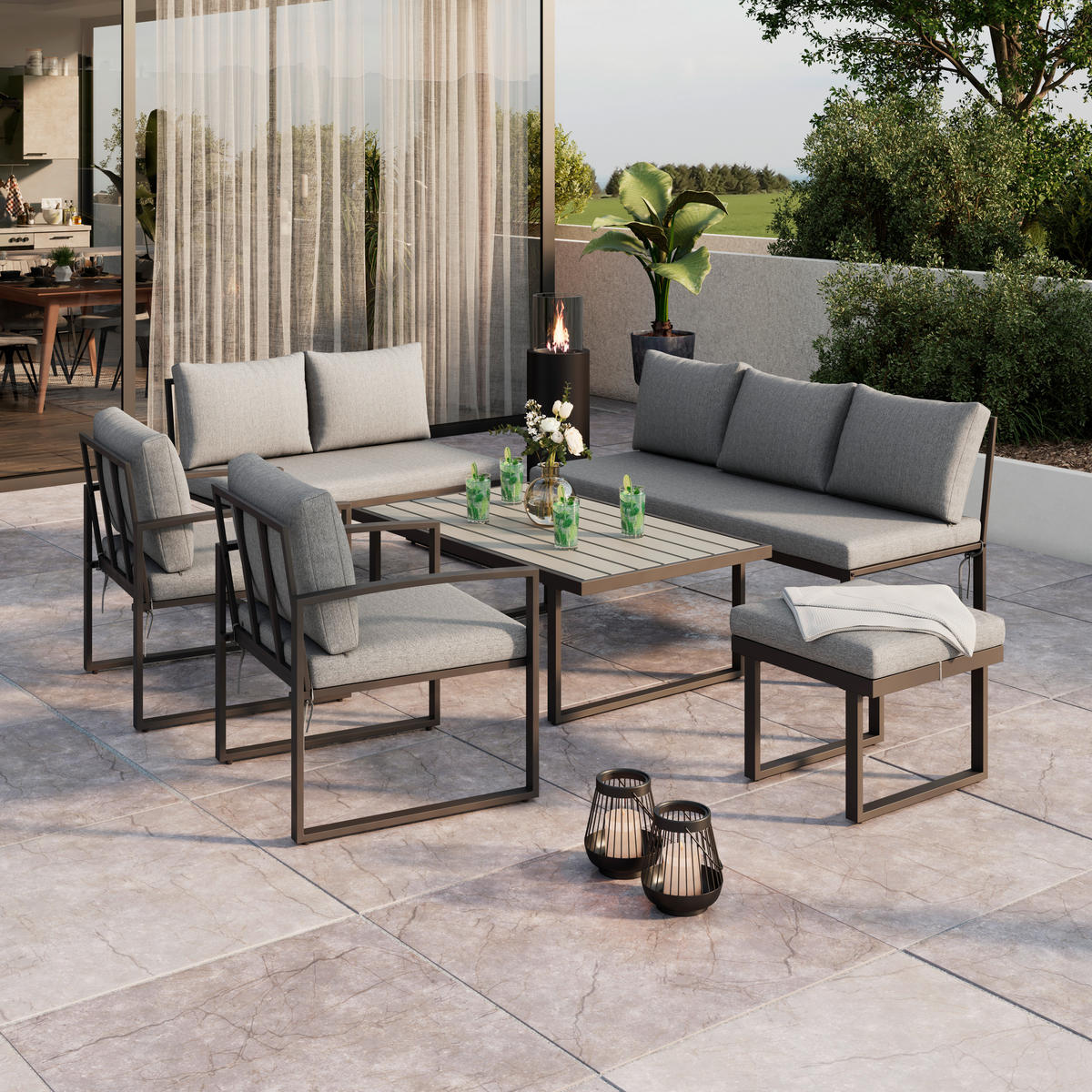 LOUNGEGARNITUR   125/47/70 cm  - Dunkelgrau, Modern, Holzwerkstoff/Textil (125/47/70cm) - Ambia Garden