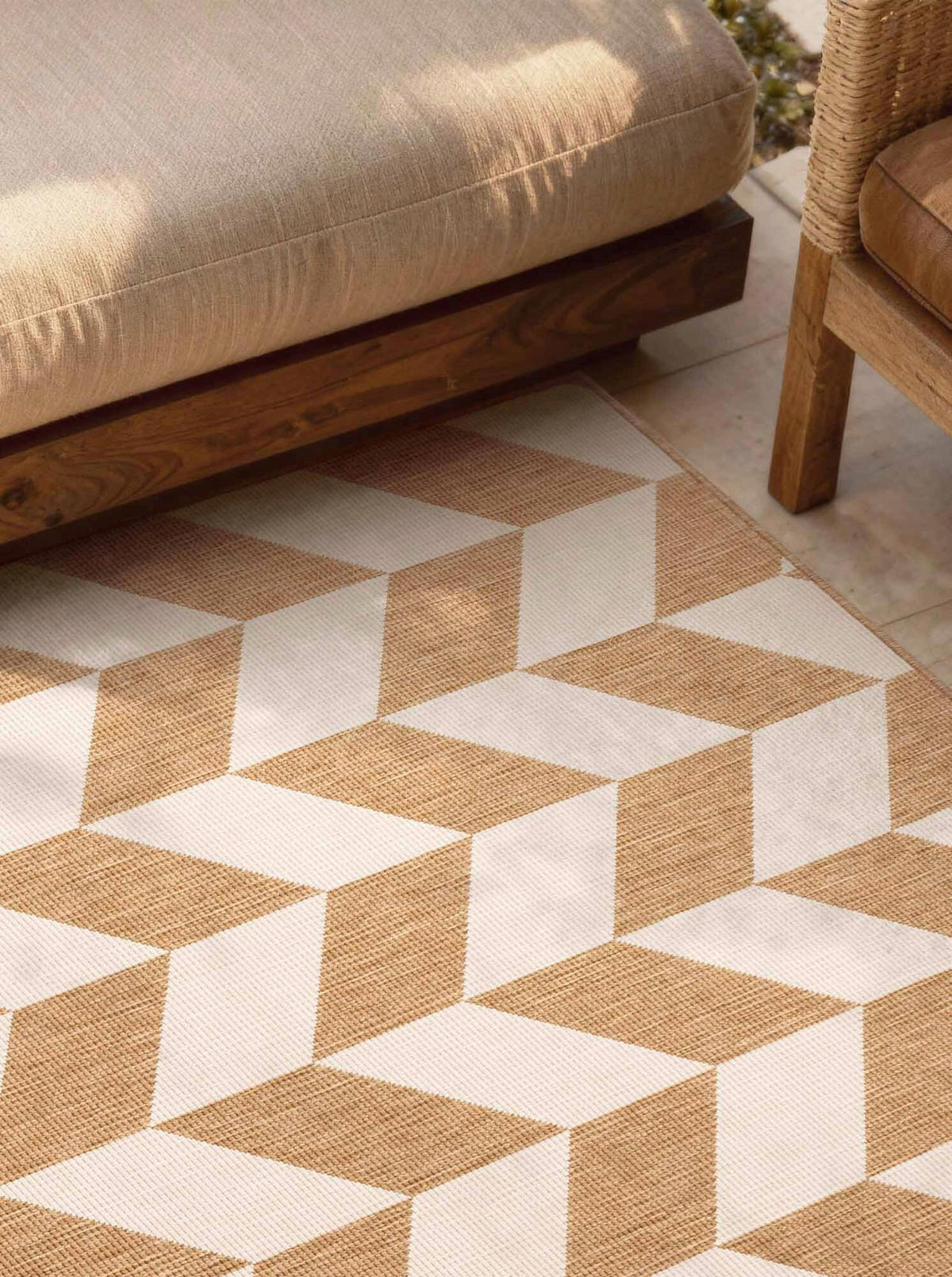 FLACHWEBETEPPICH 200/300 cm Haringey Weiß, Sandfarben rechteckig  - Sandfarben/Weiß, Design, Kunststoff (200/300cm)