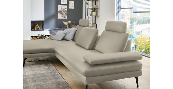 ECKSOFA in Echtleder Ecru 180/310 cm - Ecru/Schwarz, Design, Leder/Metall (180/310cm) - Dieter Knoll
