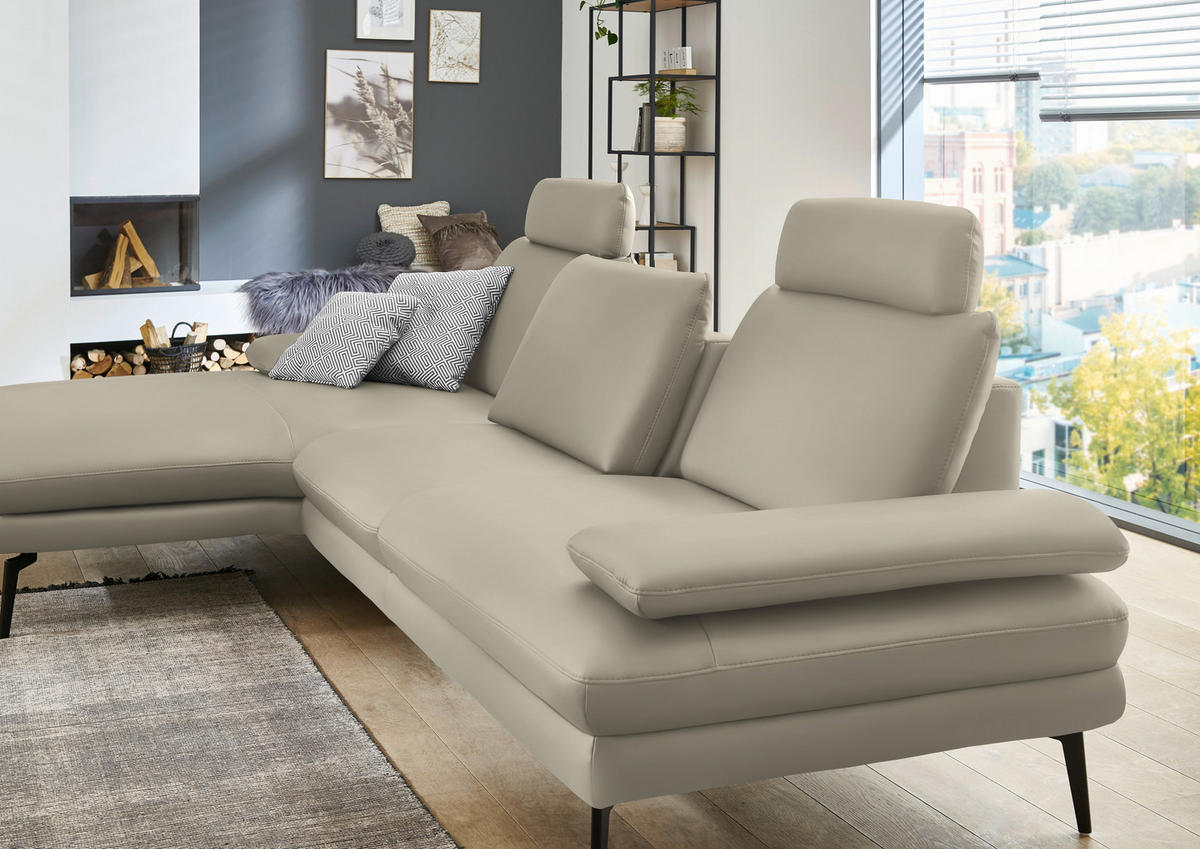 ECKSOFA in Echtleder Ecru  - Ecru/Schwarz, Design, Leder/Metall (180/310cm) - Dieter Knoll