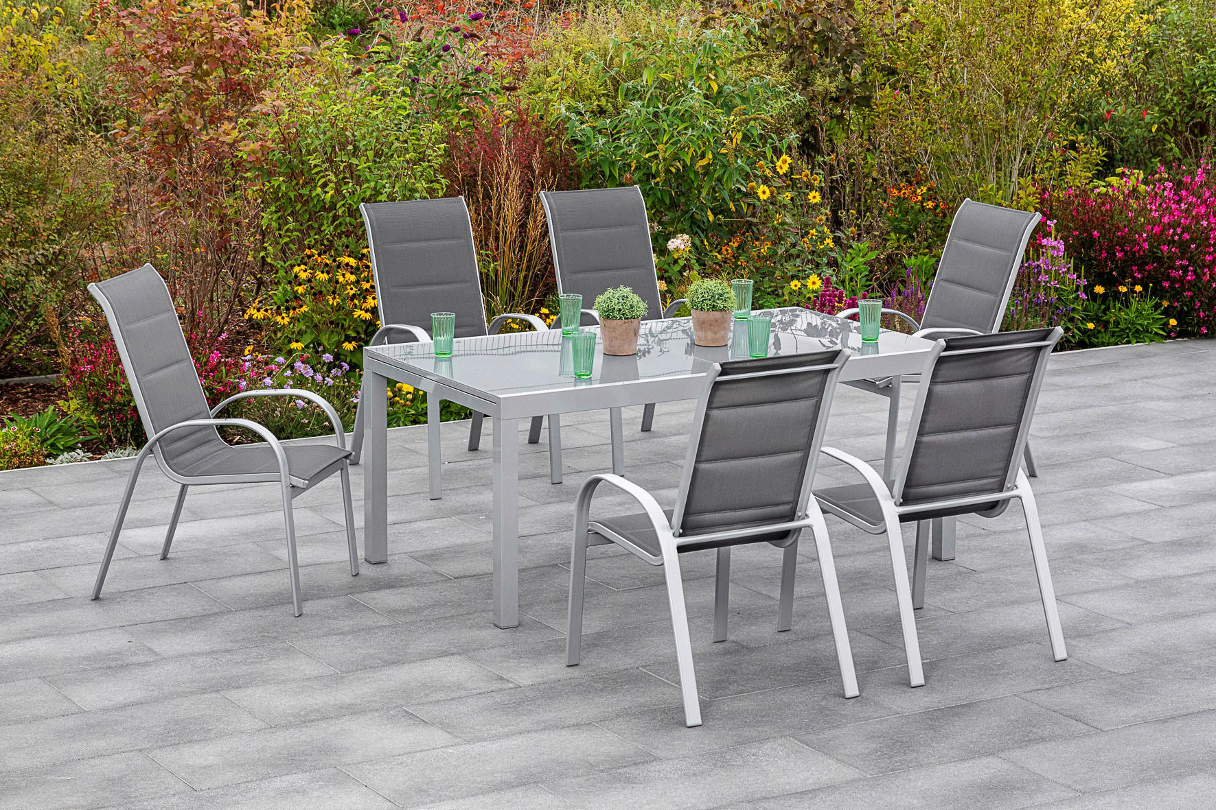 GARTENSET Webstoff Aluminium - Anthrazit/Silberfarben, KONVENTIONELL, Glas/Textil - Gardenson