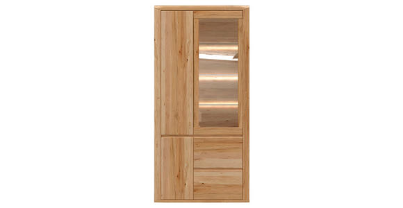 VITRINE Eiche furniert, massiv Eichefarben - Eichefarben/Grau, KONVENTIONELL, Glas/Holz (98,4/203,6/37,7cm) - Voleo