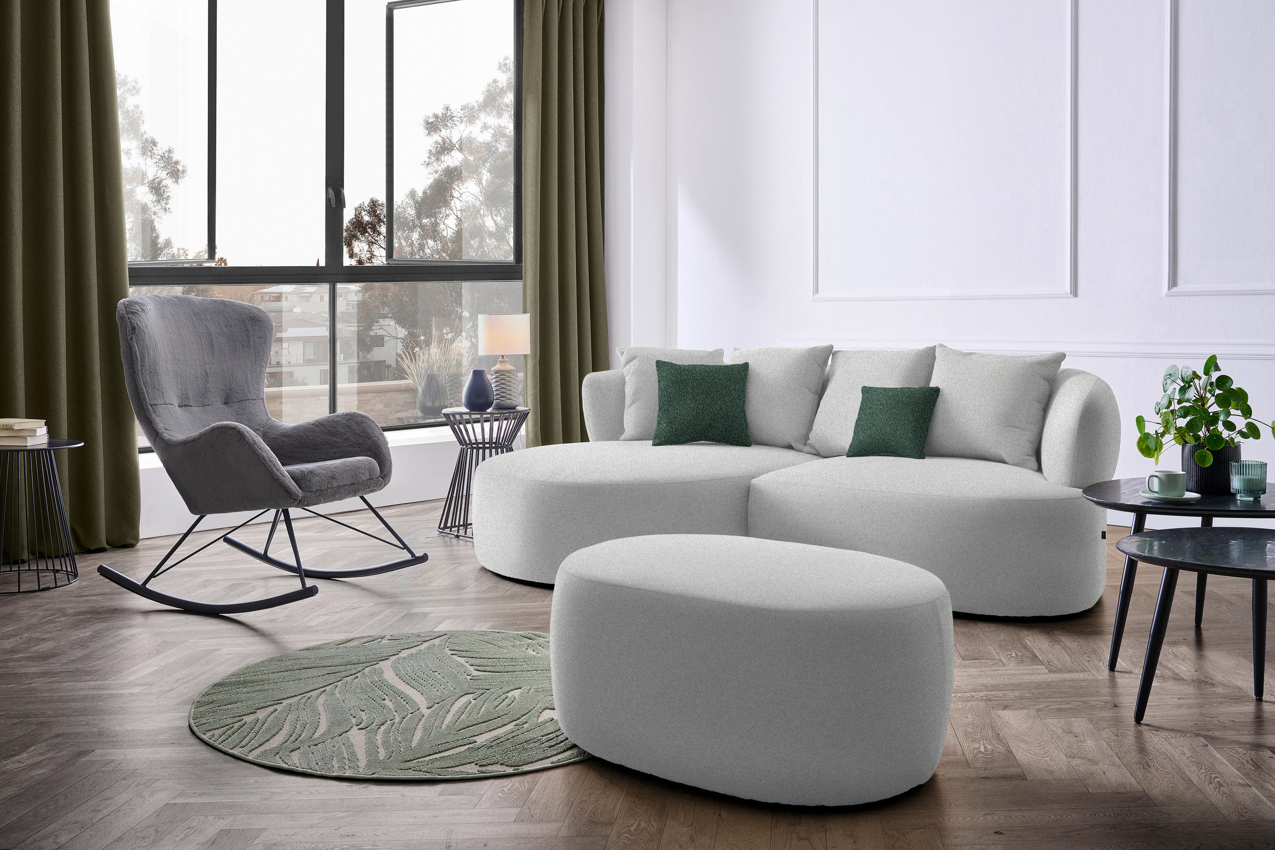 ECKSOFA in Plüsch Grau  166/235 cm  - Dunkelgrün/Schwarz, MODERN, Kunststoff/Textil (166/235cm) - Hom`in