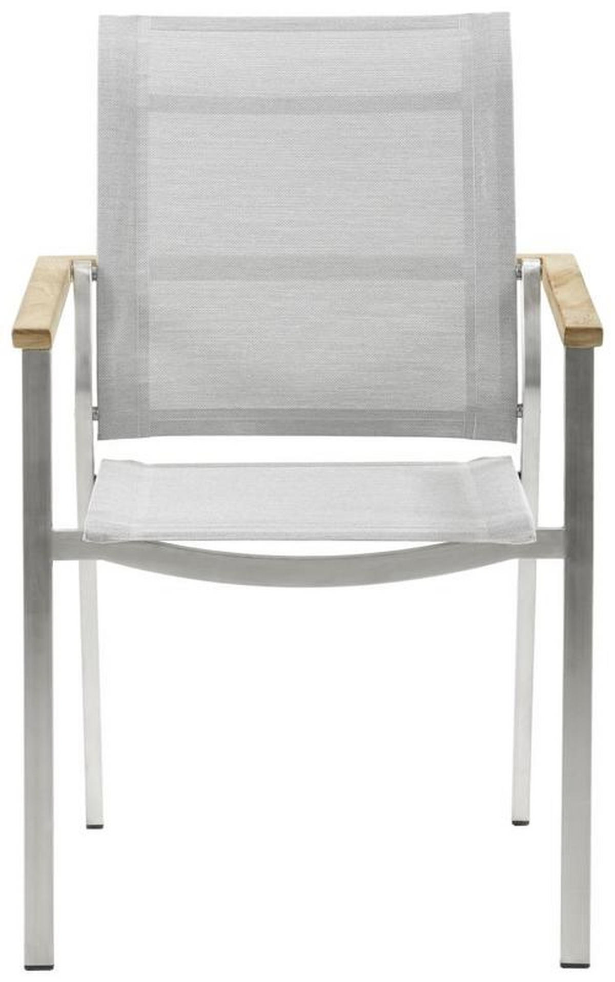 STAPELSESSEL in Holz, Metall, Textil Edelstahlfarben, Hellgrau, Teakfarben  - Edelstahlfarben/Hellgrau, Design, Holz/Textil (58,5/90,5/64,5cm) - Zebra 