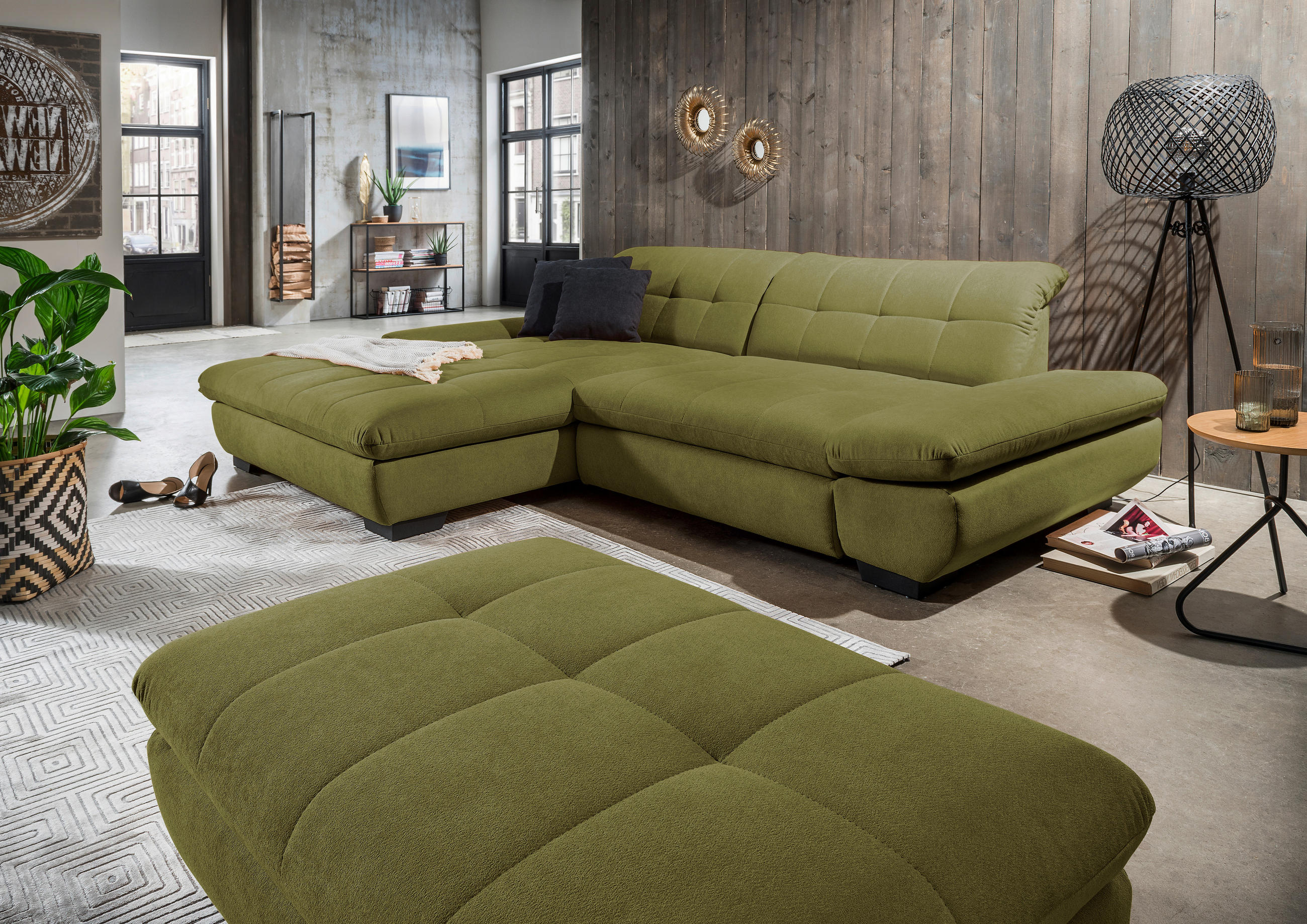 ECKSOFA  in Mikrofaser Grün  198/290 cm  - Schwarz/Grün, Design, Textil/Metall (198/290cm) - Xora